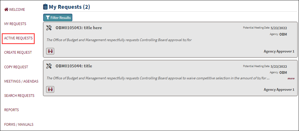 Approving Canceling or Sending Back a Request